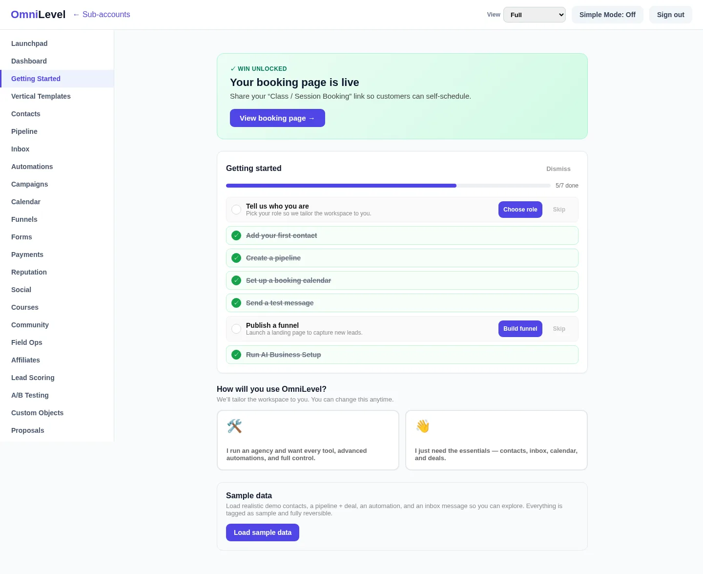 OmniLevel workspace overview